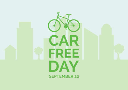 Car Free Day vector. Eco city silhouette vector. Green bicycle icon vector. Bike silhouette icon. Car Free Day Poster, September 22. Important dayのイラスト素材