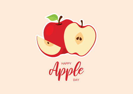 Happy Apple Day vector. Sliced red apple vector. Half an apple vector. A piece of sliced apple icon. Important dayのイラスト素材