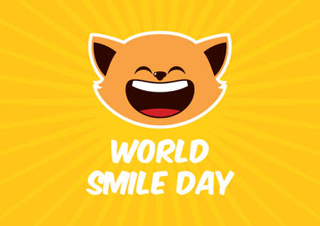 World Smile Day vector. Laughing cat icon vector. Cheerful cat cartoon character. Happy cat...