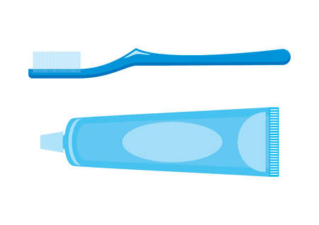 Blue toothbrush and toothpaste icon set vector. Toothbrush simple icon isolated on a white background. Morning hygiene conceptのイラスト素材