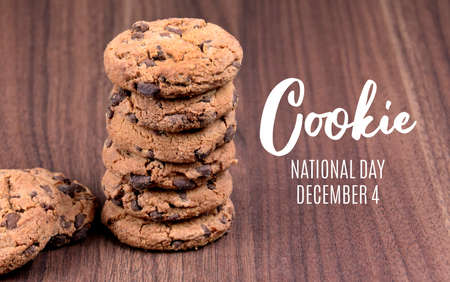 National Cookie Day stock images. Cookies on a wooden background stock images. Sweet chocolate cookies on the table images. American sweet biscuits photo. Cookie Day Poster, December 4. Important dayの写真素材