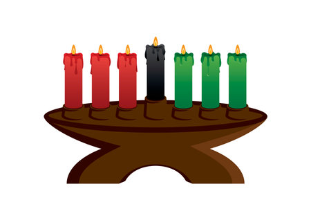Kinara Kwanzaa candlestick icon vector. Traditional kinara candlestick holder with seven burning candles vector. Kwanzaa African American cultural holiday. Kinara icon isolated on a white backgroundのイラスト素材