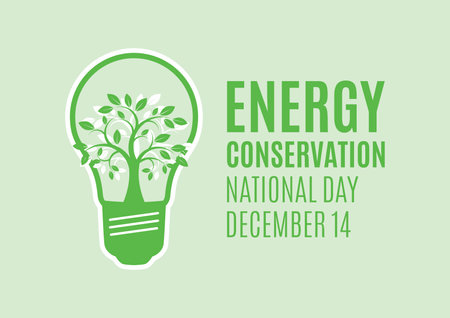 National Energy Conservation Day vector. Eco light bulb with green tree icon vector. Natural energy icon isolated on a green background. Energy Conservation Day Poster, December 14. Important dayのイラスト素材