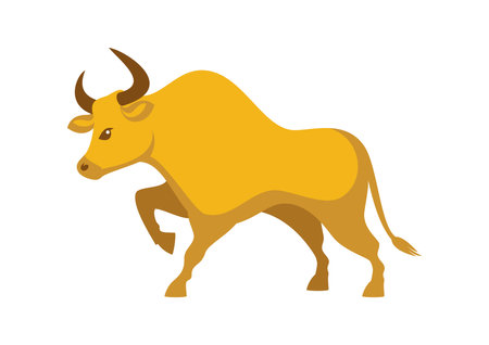 Chinese new year 2021 golden ox icon vector. Golden bull icon vector. Brown buffalo icon isolated on a white backgroundのイラスト素材