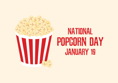 National Popcorn Day vector. Paper bag full of popcorn icon vector. Popcorn Day Poster, January 19. Important dayのイラスト素材