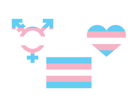 Transgender flag in heart shape, gender symbol icon vector. Transgender flag icon set isolated on a white background. Blue, pink, white transgender flag icon vectorのイラスト素材