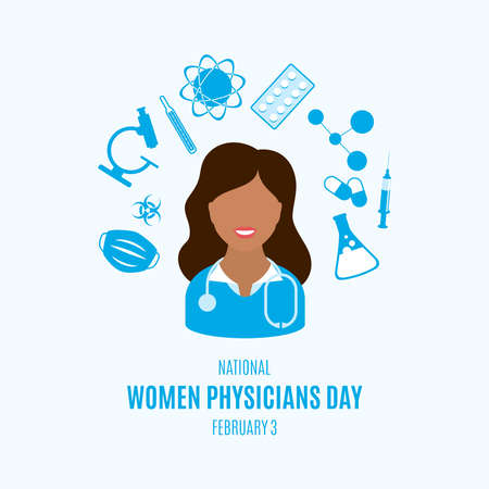 National Women Physicians Day vector. Female doctor with stethoscope icon vector. Women doctor avatar with medical icons set vector. Women Physicians Day Poster, February 3. Important dayのイラスト素材