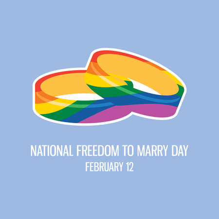 National Freedom to Marry Day vector. Rainbow wedding rings vector. Same-sex marriage support vector. Rainbow rings LGBTQ icon. Freedom to Marry Day Poster, February 12. Important dayのイラスト素材