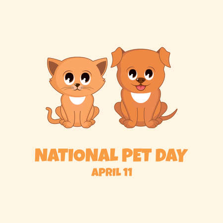 National Pet Day vector. Cute brown kitten and puppy icon vector. Adorable baby dog and baby cat cartoon character. Pet Day Poster, April 11. Important dayのイラスト素材