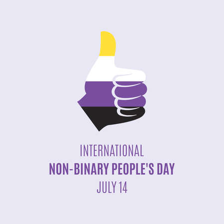 International Non-Binary People's Day vector. Thumb up like hand shape non-binary flag icon vector. Non-Binary People's Day Poster, July 14. Important dayのイラスト素材