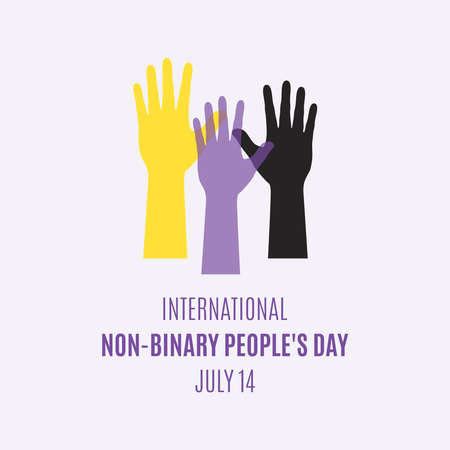 International Non-Binary People's Day vector. Colored raised hands up shape vector. Human hands silhouette vector. Non-binary flag icon vector. Non-Binary People's Day Poster, July 14. Important dayのイラスト素材