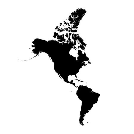 World map silhouette America, Canada, Alaska vector. Territory of North America continent, Canada, Alaska, Mexico, South America vector. World map black silhouette icon isolated on a white backgroundのイラスト素材