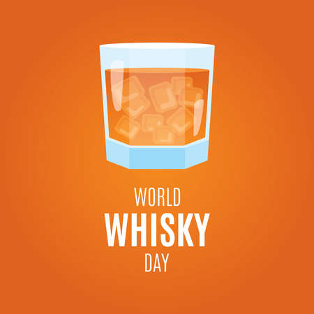 World Whiskey Day vector. Glass of whiskey with ice vector.のイラスト素材