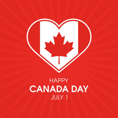 Happy Canada Day red background with Canadian flag in heart shape icon vector. Heart with canadian flag icon vector isolated on a red background. Canada Day Poster, July 1.のイラスト素材