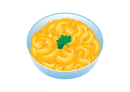 Bowl of Macaroni and Cheese icon vector. Bowl of pasta with cheese icon isolated on a white background.のイラスト素材