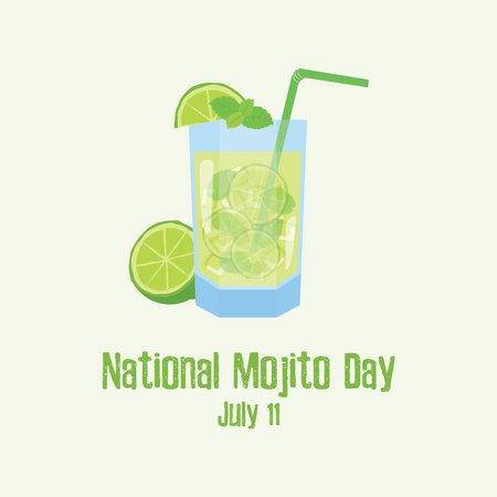 National Mojito Day vector. Glass of mojito with lime and mint icon vector.のイラスト素材
