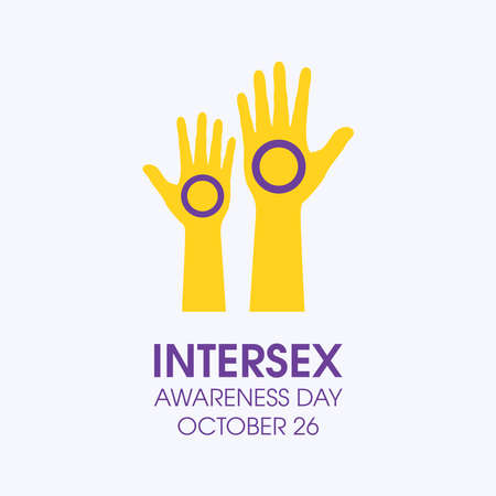 Intersex pride flag in shape of a human hand silhouette. Intersex Awareness Day Poster, October 26.のイラスト素材