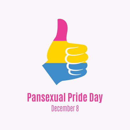 Pansexual Pride Day vector. Thumb up like hand shape pansexual flag icon vector. LGBT design element. Pansexual Pride Day Poster, December 8. Important dayのイラスト素材