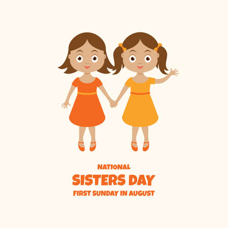 National Sisters Day vector. Cute little girls holding hands vector. Two little sisters girls cartoon character. First Sunday in August. Important dayのイラスト素材