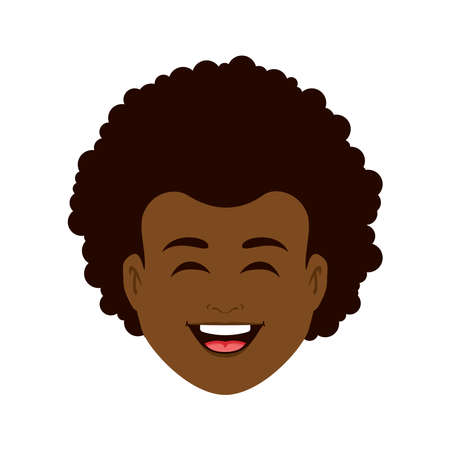 African american laughing young man head icon vector. Funny ethnic boy face icon isolated on a white background. Happy smiling black man portrait clip artのイラスト素材