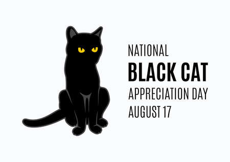 National Black Cat Appreciation Day vector. Black silhouette of a domestic cat with yellow eyes icon vector. Black Cat Appreciation Day Poster, August 17. Important dayのイラスト素材