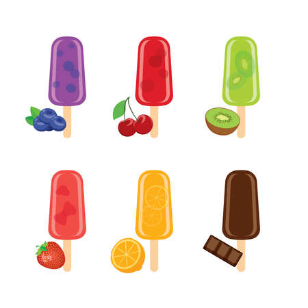 fruit icon set vector. Fruit and chocolate  Different types of ice creams vectorのイラスト素材