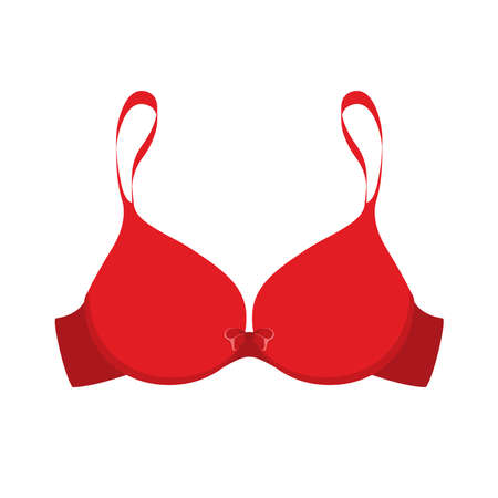 Beautiful red bra with bow icon vector. Red bra icon isolated on a white background. Red lingerie vectorのイラスト素材