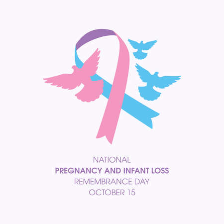 National Pregnancy and Infant Loss Remembrance Day vector. Pink-blue ribbon with dove bird icon vector. Remembrance day for miscarriage and pregnancy loss vector. October 15. Important dayのイラスト素材