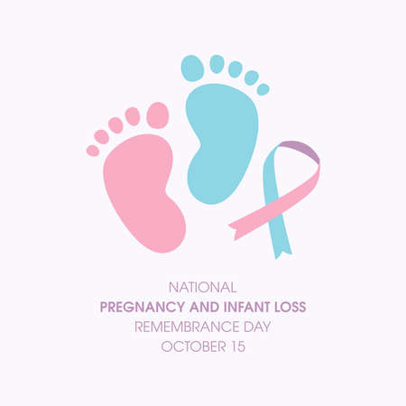 National Pregnancy and Infant Loss Remembrance Day vector. Baby footprint with pink-blue ribbon icon vector. Remembrance day for miscarriage and pregnancy loss vector. October 15. Important dayのイラスト素材
