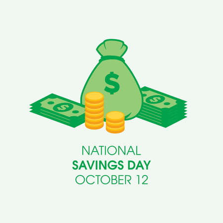 National Savings Day vector. Banknotes, coins and money bag icon vector. Savings Day Poster, October 12. Important dayのイラスト素材