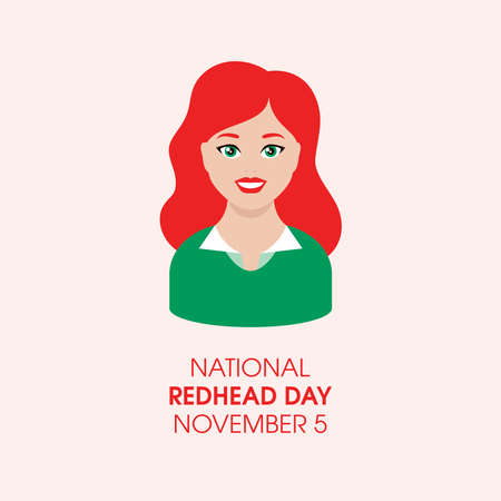 National Redhead Day vector. Happy beautiful redhead woman face avatar icon vector. People with red hair vector. Redhead Day Poster, November 5. Important dayのイラスト素材