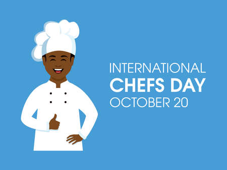 International Chef Day vector. Cheerful african american male chef icon vector. Happy cook black man avatar vector. Chefs Day Poster, October 20. Important dayのイラスト素材