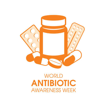 World Antibiotic Awareness Week vector. Medicine bottle, pills and capsules vector. Various different medicines icon vector isolated on a white background. Important dayのイラスト素材