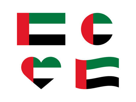 United Arab Emirates flag icon set vector. UAE flag different shapes icons isolated on a white backgroundのイラスト素材