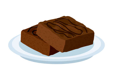 Chocolate brownies on a plate icon vector. Sweet chocolate pastry icon isolated on a white background. Chocolate brownie cake two pieces vectorのイラスト素材