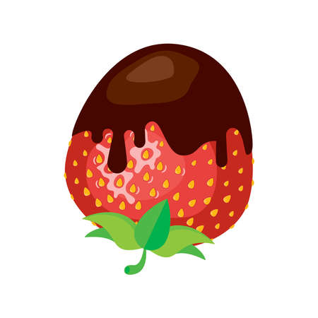 Chocolate covered strawberry icon vector. Chocolate dipped strawberry fruit icon isolated on a white background. Fresh juicy strawberry in chocolate vectorのイラスト素材