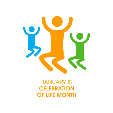 January is Celebration of Life Month vector. Jumping happy people simple icons. Jumping cheerful stylized vector icon isolated on a white background. Joy of life vectorのイラスト素材