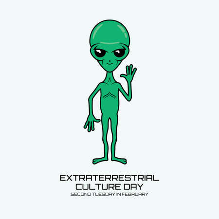Extraterrestrial Culture Day vector. Funny green alien cartoon character. Smiling Extraterrestrial...