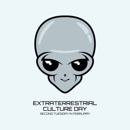 Extraterrestrial Culture Day vector. Happy gray alien head cartoon character. Smiling Extraterrestrial vector icon. The second Tuesday in February. Important dayのイラスト素材