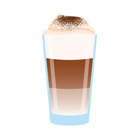 Glass of latte with foam icon vector. Cup of milk coffee vector isolated on a white background. Tall glass with latte illustrationのイラスト素材