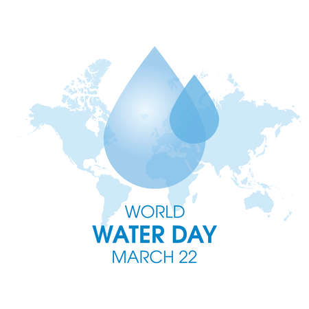 World Water Day Poster, March 22 vector. Blue water drop and world map silhouette icon vector isolated on a white background. Important dayのイラスト素材