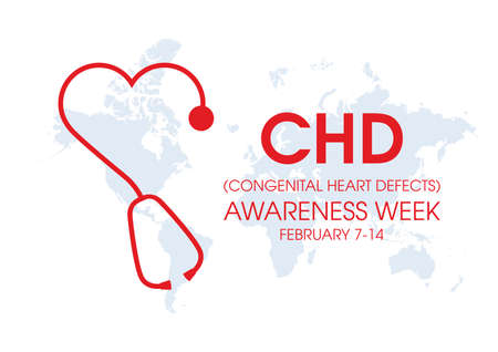 Congenital Heart Defect Awareness Week vector. Stethoscope heart shape and world map icon vector....