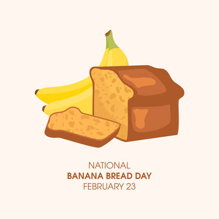 National Banana Bread Day vector. Sweet banana bread with bunch of bananas icon vector. Banana Bread Day Poster, February 23. Important dayのイラスト素材