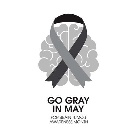 Go gray in May vector. Brain Tumor Awareness Month. Human brain with gray ribbon icon vector isolated on a white backgroundのイラスト素材