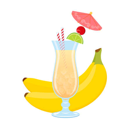 Banana daiquiri drink icon vector. Alcoholic daiquiri cocktail icon isolated on a white background. Fruit fresh cocktail with a bunch of bananas vectorのイラスト素材