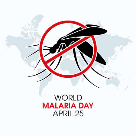 World Malaria Day vector. Mosquito and world map silhouette icon vector. Gnat mosquito ban icon. Stop malaria symbol vector. April 25. Important dayのイラスト素材