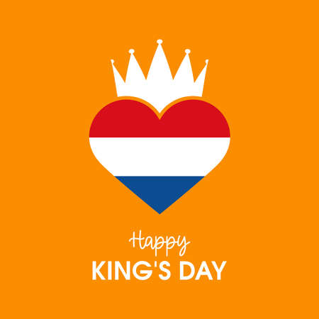 Happy King's day greeting card vector. Flag of the Netherlands in heart shape icon vector. Dutch Flag vector. National holiday in the Netherlands. Important dayのイラスト素材