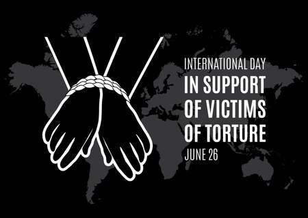 International Day in Support of Victims of Torture vector. Hands tied with rope vector icon isolated on black background. Silhouette handcuffed hands vector. Abused people icon. June 26. Important dayのイラスト素材