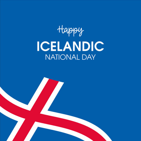 Happy Icelandic National Day vector. Abstract waving flag of Iceland vector icon isolated on a blue background. June 17. Important dayのイラスト素材