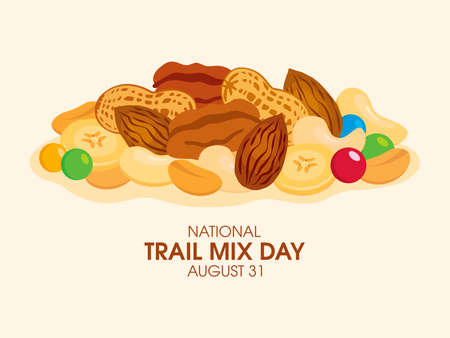 National Trail Mix Day vector. Pile of mixed nuts and dried fruit icon vector. August 31. Important dayのイラスト素材